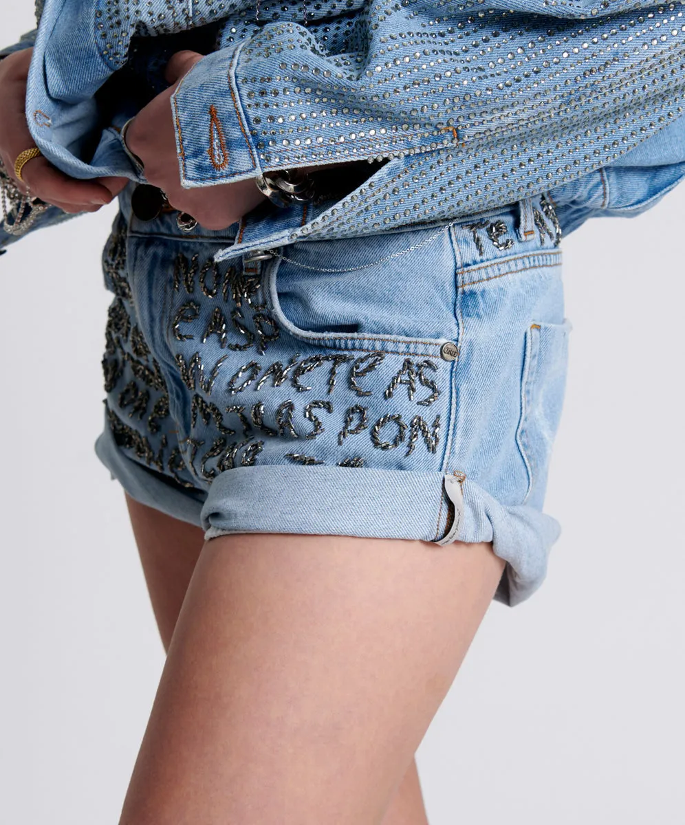 Bandits Low Waist Embellished Denim Shorts - Vintage Blue sold by One Teaspoon product image thumbnail 4