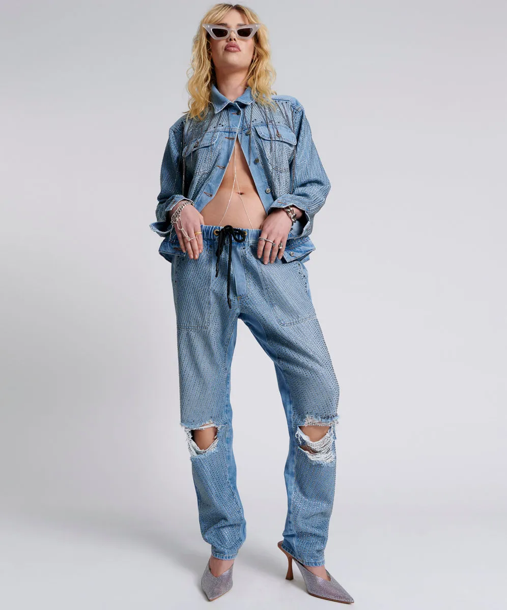 Shabbies Low Waist Drawstring Boyfriend Denim Jeans - Vintage Blue sold by One Teaspoon