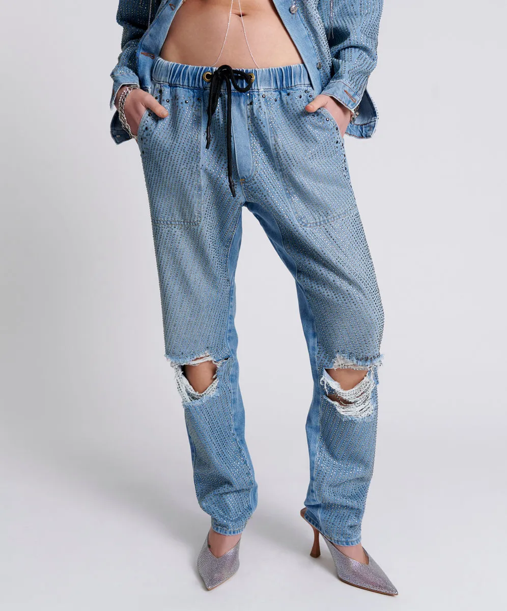 Shabbies Low Waist Drawstring Boyfriend Denim Jeans - Vintage Blue sold by One Teaspoon product image thumbnail 2