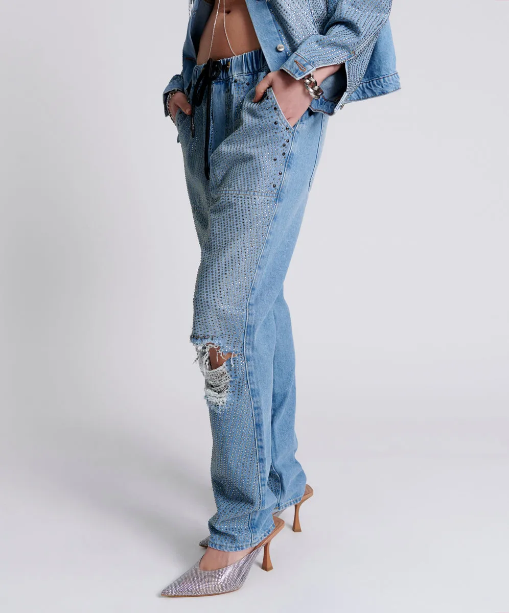 Shabbies Low Waist Drawstring Boyfriend Denim Jeans - Vintage Blue sold by One Teaspoon product image thumbnail 3