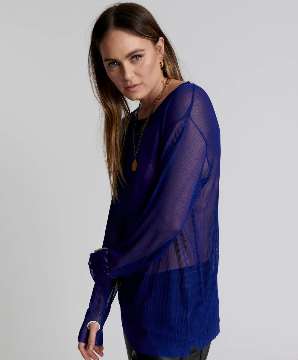Amity Sheer Rib Longsleeve Sweater - Cobalt sold by One Teaspoon product image thumbnail 4