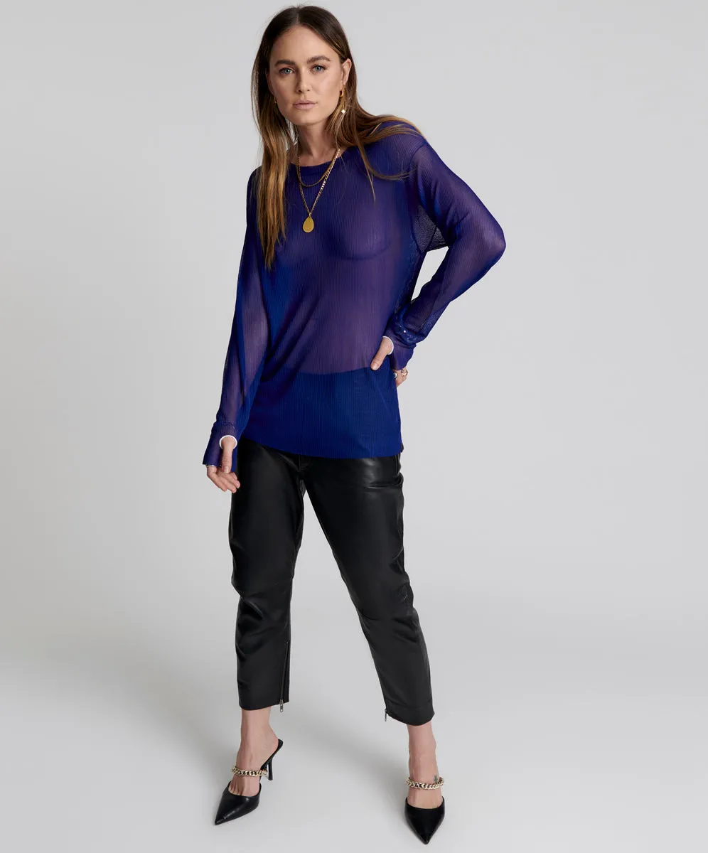 Amity Sheer Rib Longsleeve Sweater - Cobalt sold by One Teaspoon product image thumbnail 3