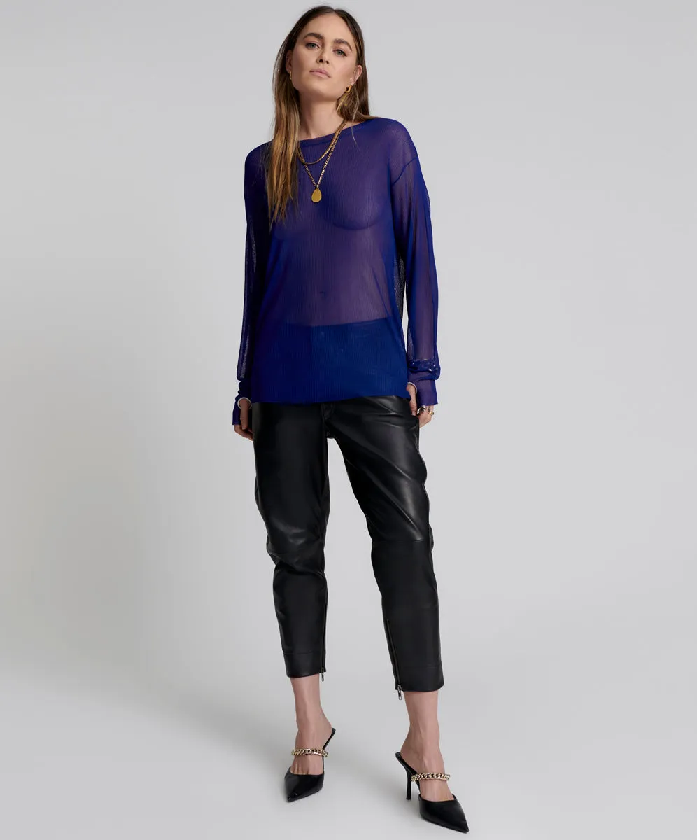 Amity Sheer Rib Longsleeve Sweater - Cobalt sold by One Teaspoon product image thumbnail 2