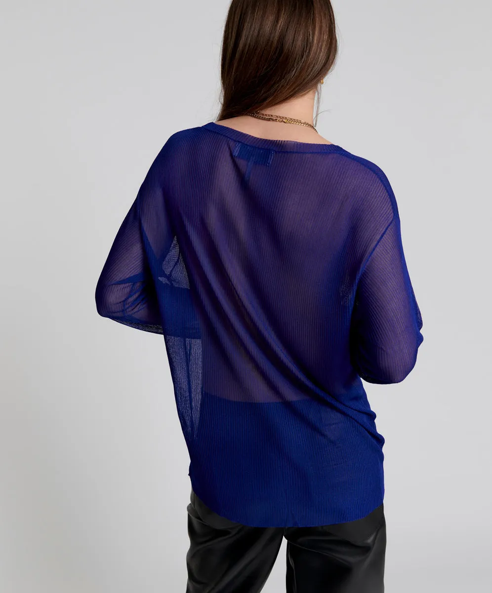 Amity Sheer Rib Longsleeve Sweater - Cobalt sold by One Teaspoon product image thumbnail 5