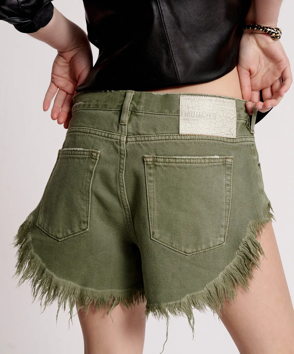 Rollers Low Waist Denim Shorts - Military Khaki sold by One Teaspoon product image thumbnail 4