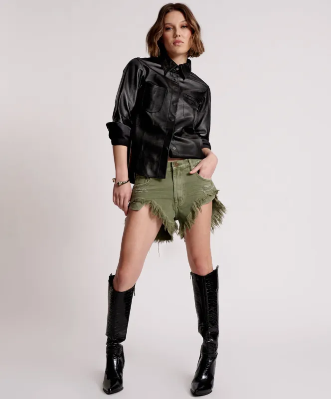 Rollers Low Waist Denim Shorts - Military Khaki sold by One Teaspoon