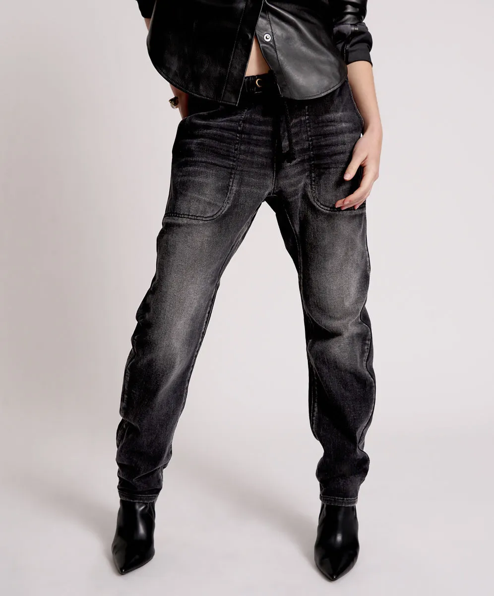 Shabbies Low Waist Drawstring Boyfriend Denim Jeans - Faded Black sold by One Teaspoon product image thumbnail 2