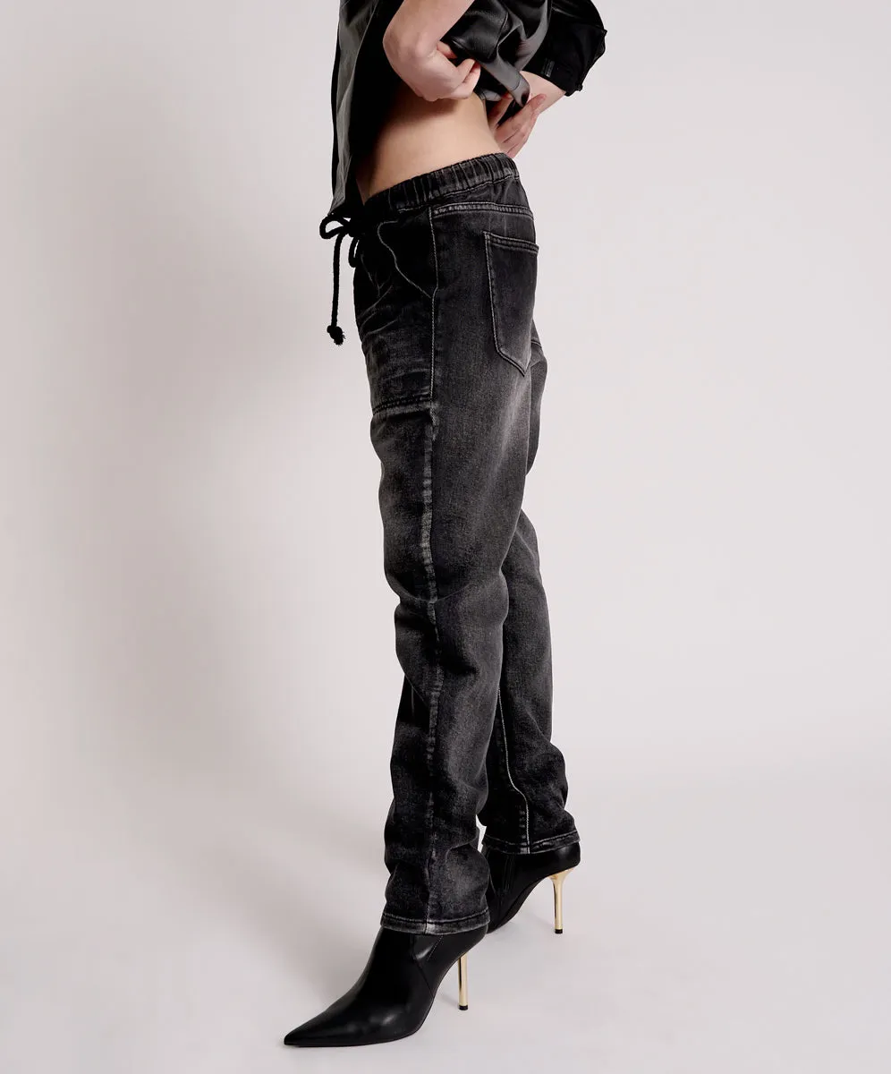 Shabbies Low Waist Drawstring Boyfriend Denim Jeans - Faded Black sold by One Teaspoon product image thumbnail 3