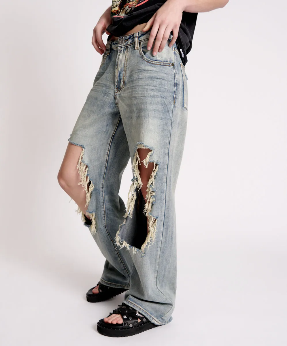 Jackson Mid Waist Wide Leg Denim Jeans - Old Blue sold by One Teaspoon product image thumbnail 3