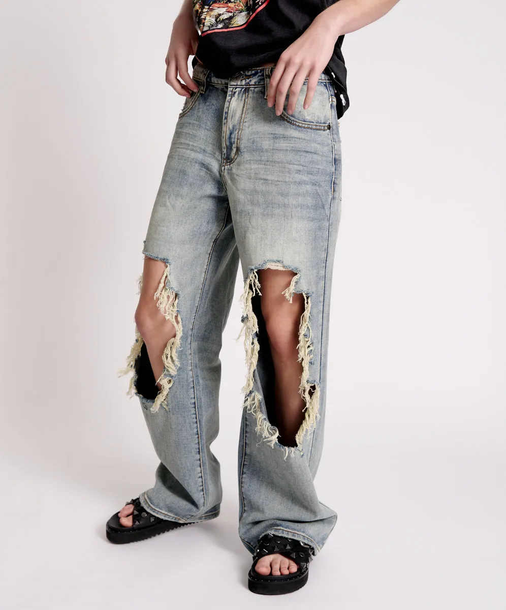 Jackson Mid Waist Wide Leg Denim Jeans - Old Blue sold by One Teaspoon product image thumbnail 2