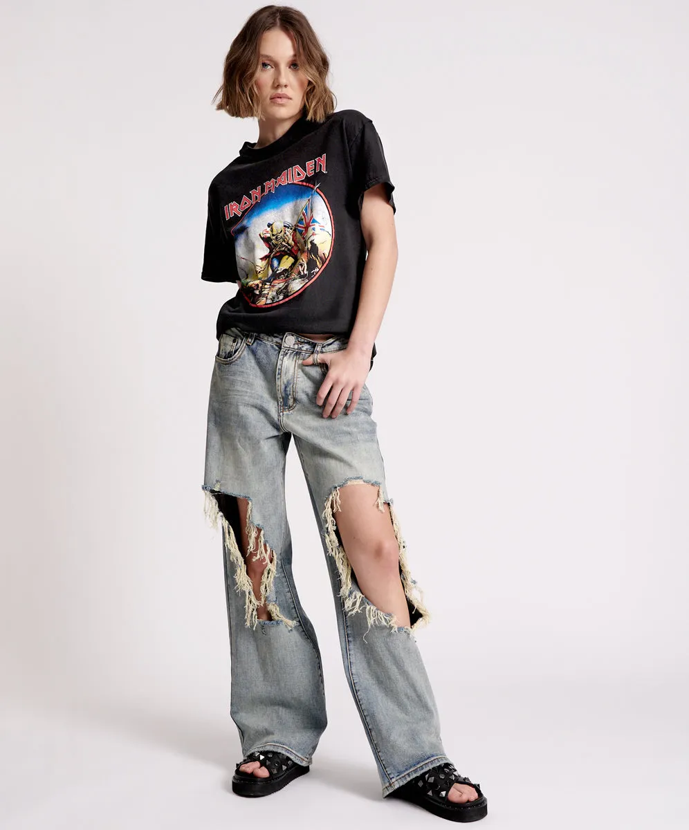 Jackson Mid Waist Wide Leg Denim Jeans - Old Blue sold by One Teaspoon