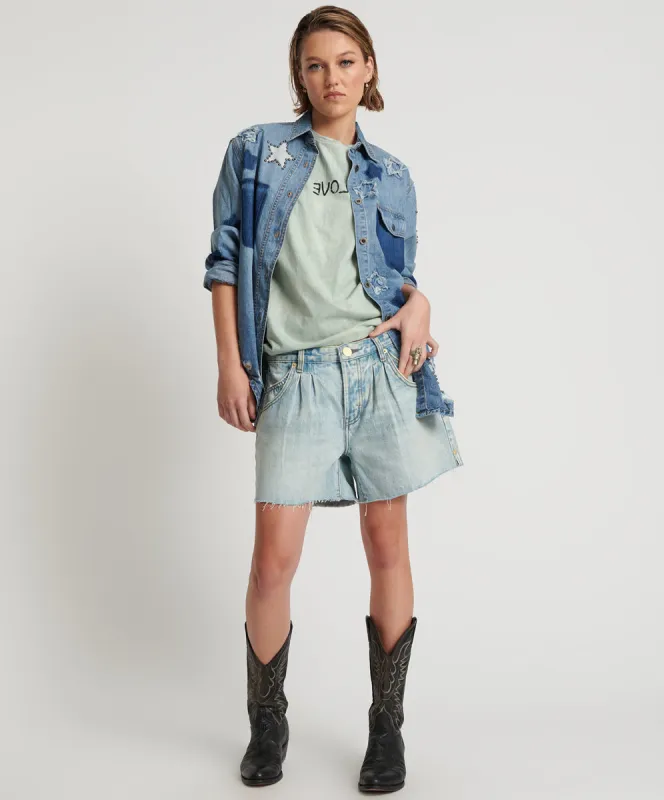 Shakers Low Waist Super Relaxed Denim Shorts - Kansas Blue sold by One Teaspoon