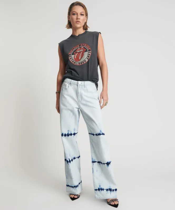 Jackson Mid Waist Wide Leg Denim Jeans - Bleached Out Blue sold by One Teaspoon