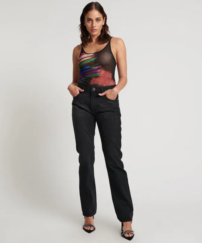 Truckers Mid Waist Straight Leg Denim Jeans - Black Oak made by One Teaspoon