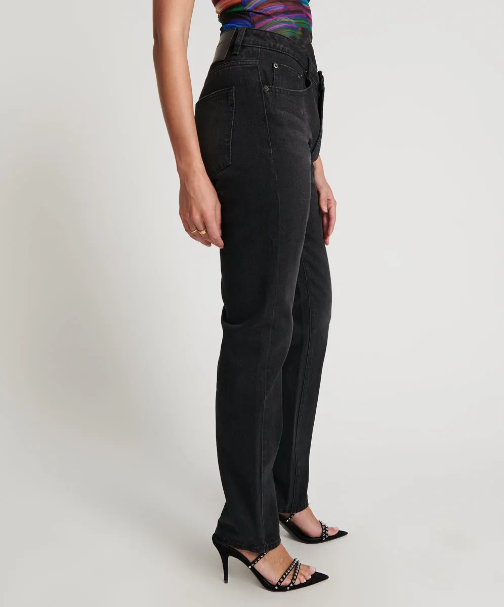 Truckers Mid Waist Straight Leg Denim Jeans - Black Oak sold by One Teaspoon product image thumbnail 5