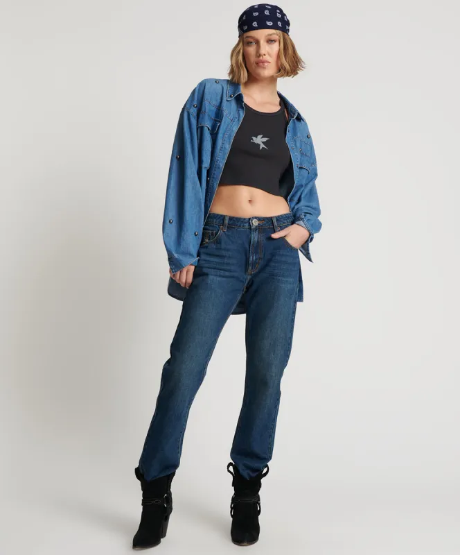 Truckers Mid Waist Straight Leg Denim Jeans - Royal Blue made by One Teaspoon