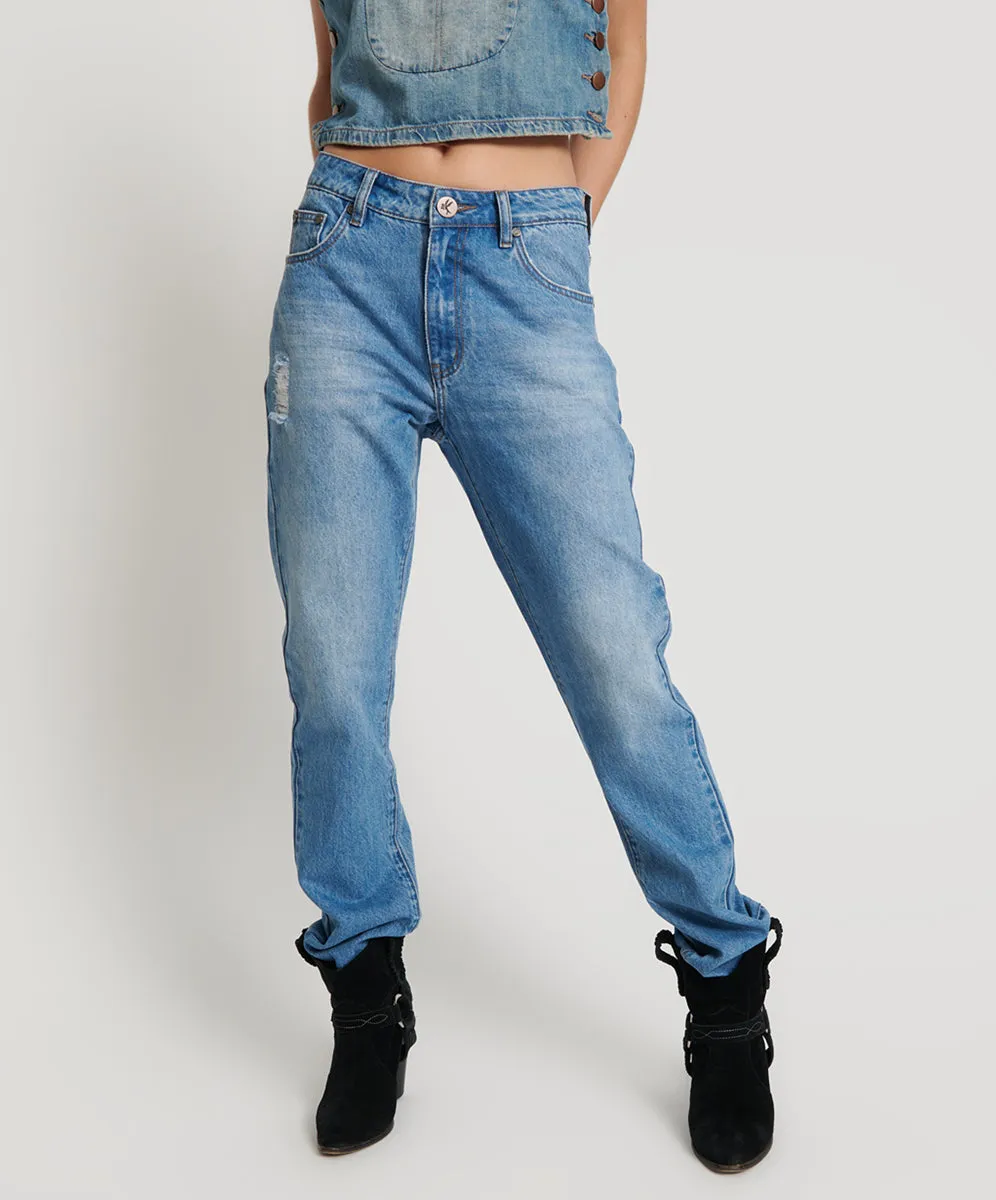 Awesome Baggies High Waist Straight Leg Denim Jeans - Ciao Blue sold by One Teaspoon product image thumbnail 2