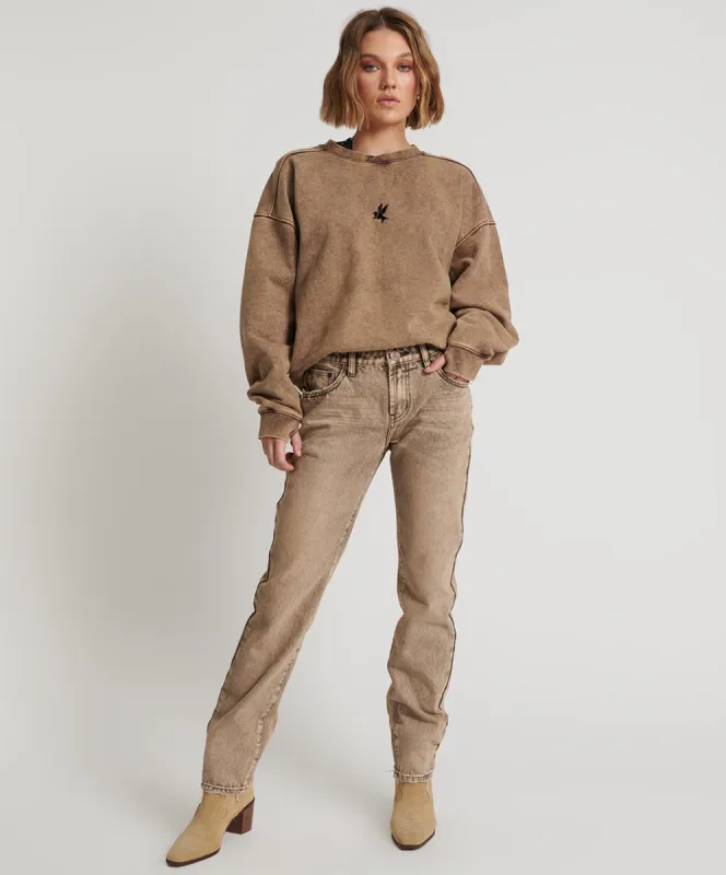 Truckers Mid Waist Straight Leg Denim Jeans - Rust made by One Teaspoon