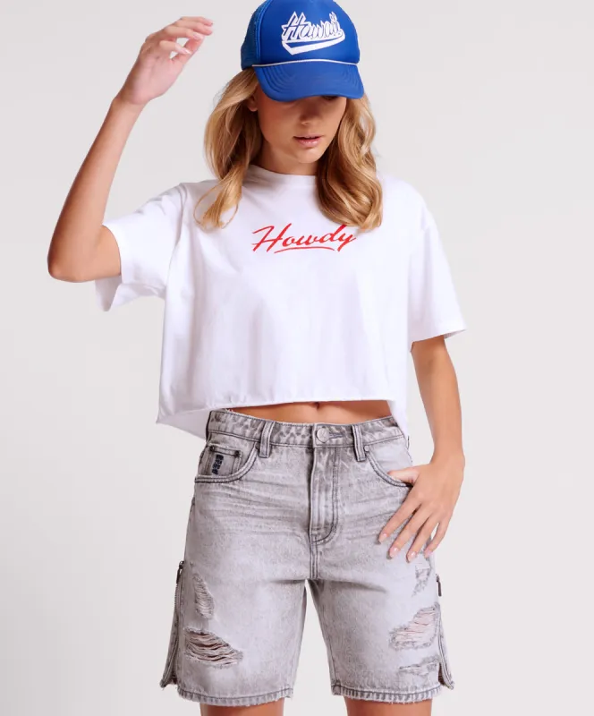 Jacksons Mid Waist Wide Leg Denim Shorts - Slate Acid made by One Teaspoon