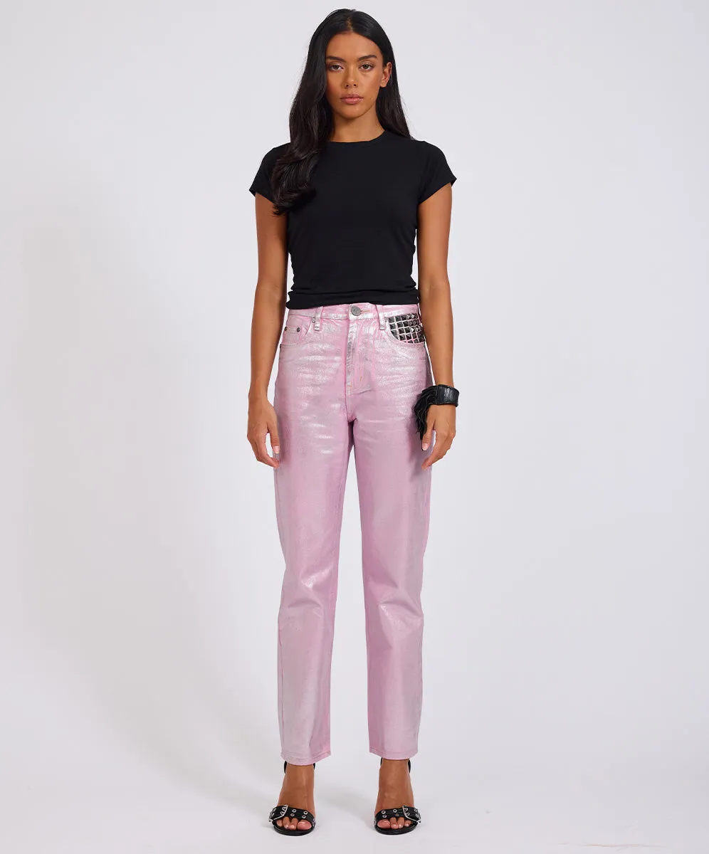 Awesome Baggies High Waist Straight Leg Denim Jeans- Pink Envy Foil sold by One Teaspoon product image thumbnail 2