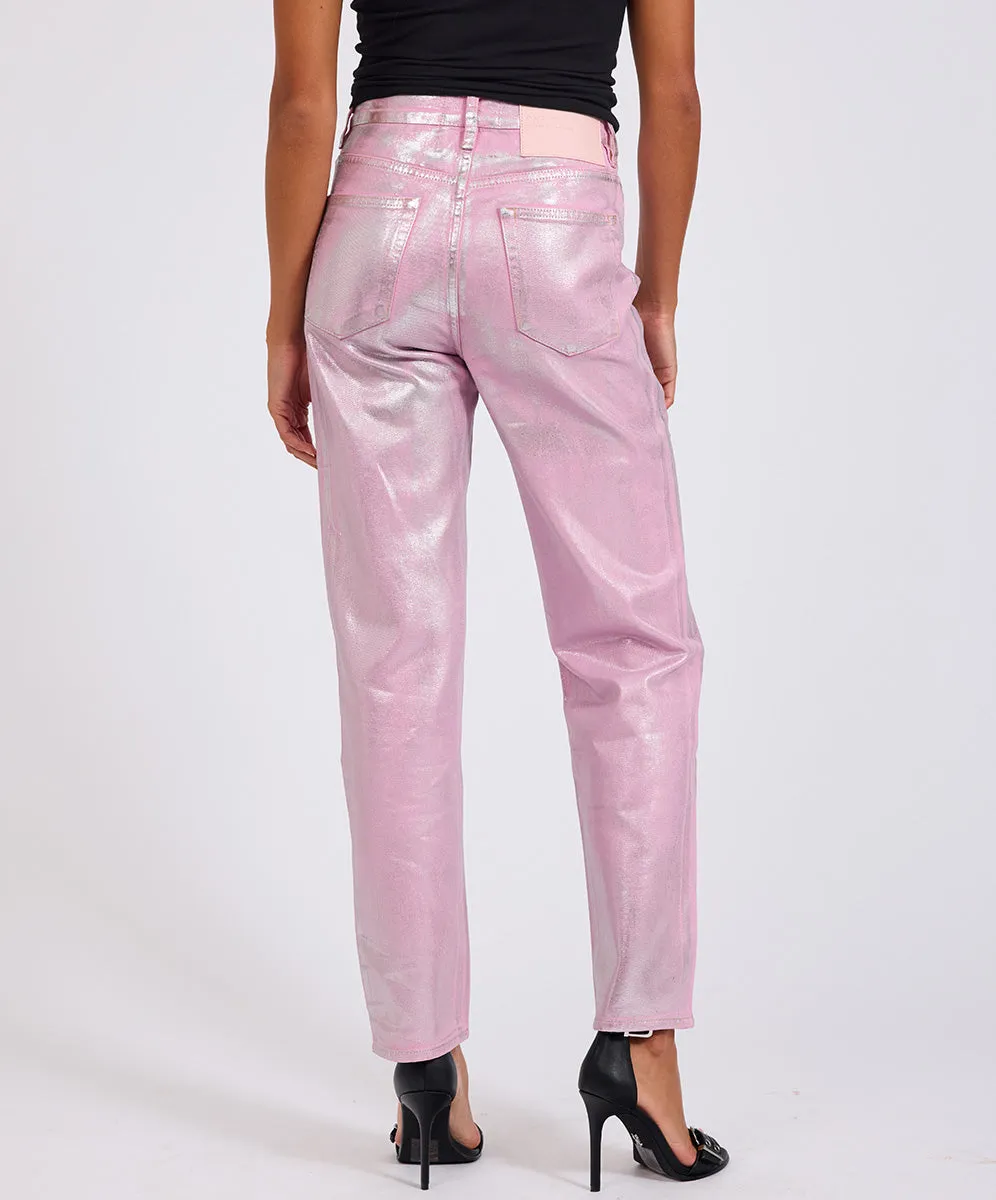 Awesome Baggies High Waist Straight Leg Denim Jeans- Pink Envy Foil sold by One Teaspoon product image thumbnail 5