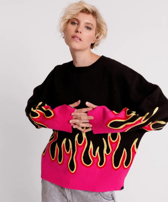On Fire Intarsia Sweater - Black sold by One Teaspoon