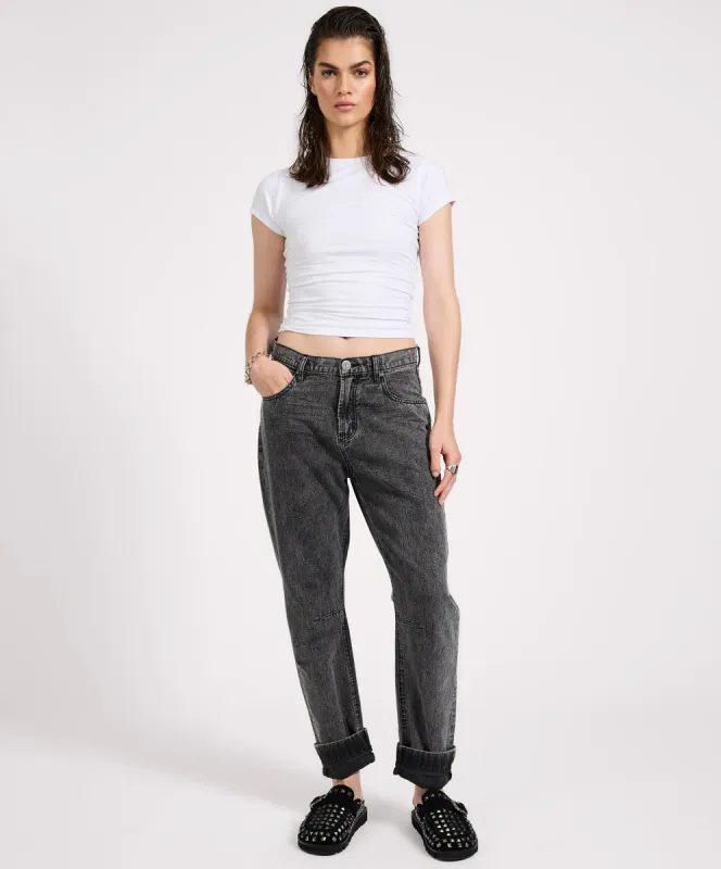 Bandits Low Waist Boyfriend Denim Jeans - Charcoal Black sold by One Teaspoon