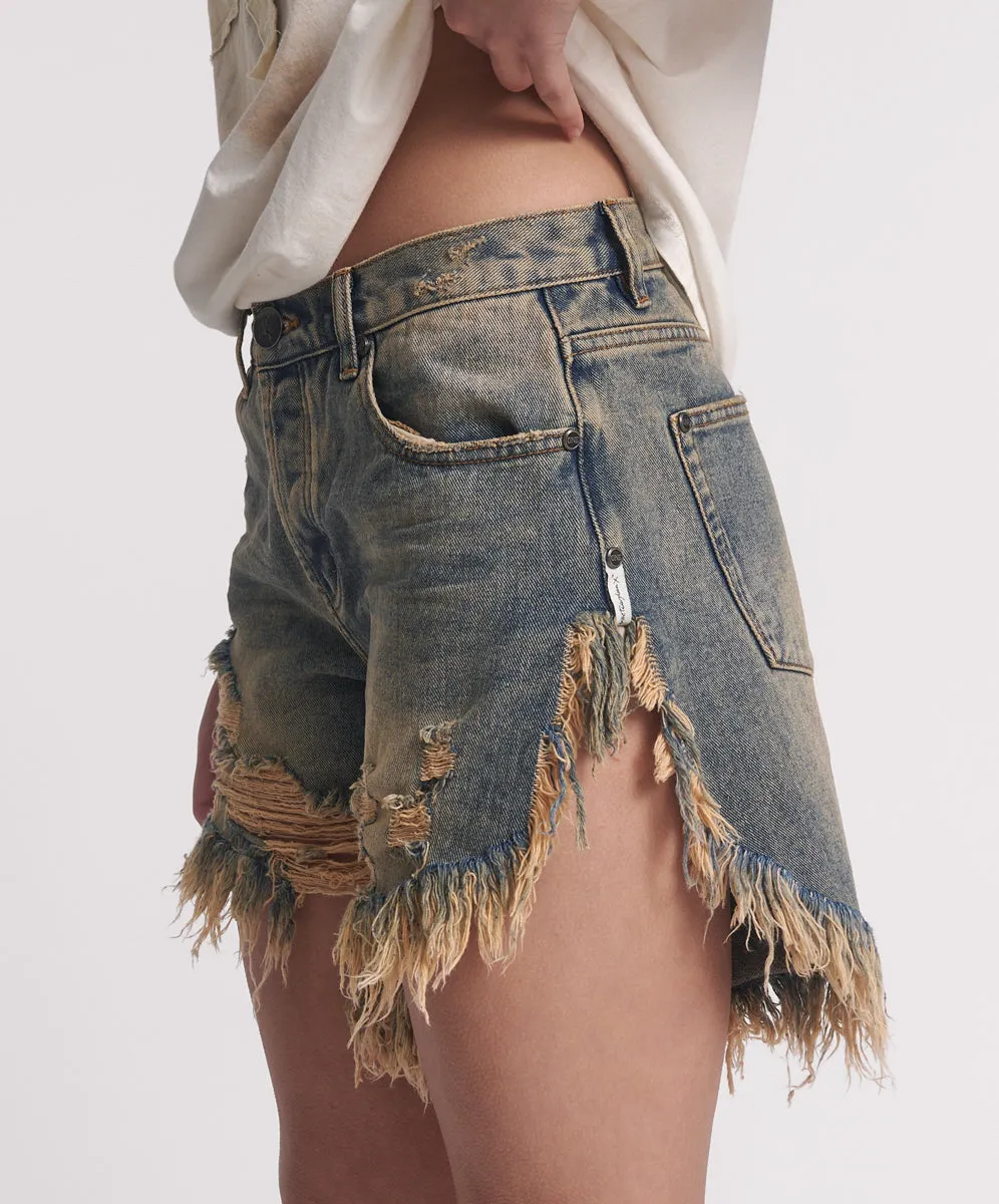 Frankies Long Length Denim Shorts - Old Blue sold by One Teaspoon product image thumbnail 3