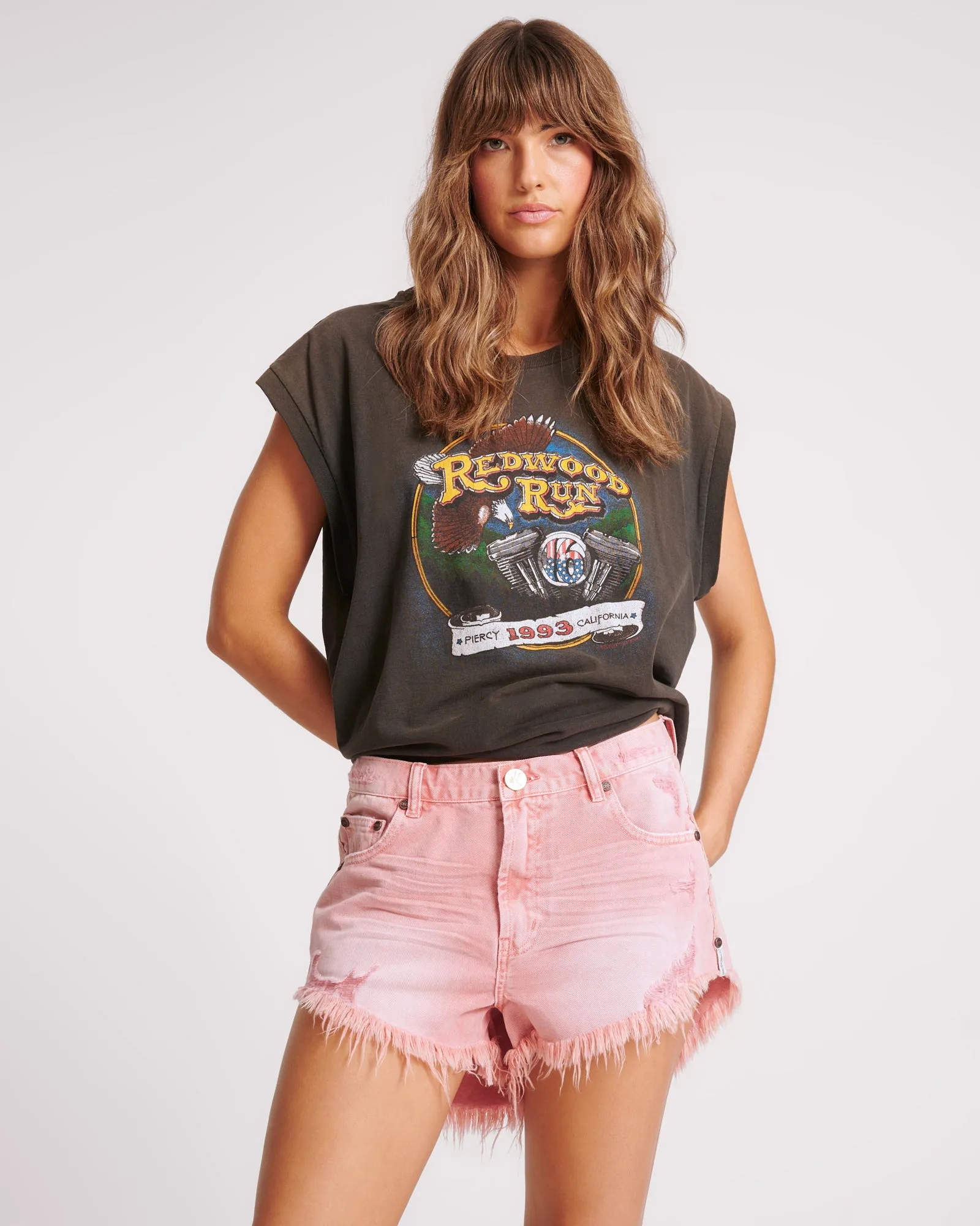 Outlaws Low Waist Mid Length Denim Shorts - Vintage Red sold by One Teaspoon product image thumbnail 2