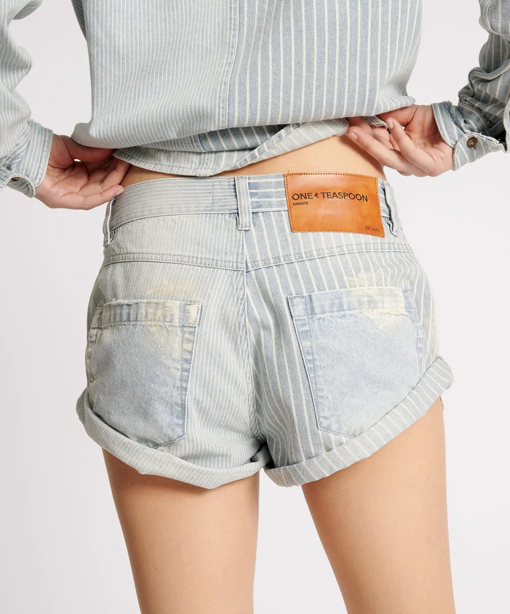 Bandits Low Waist Denim Shorts - Painters Stripe Blue sold by One Teaspoon product image thumbnail 4