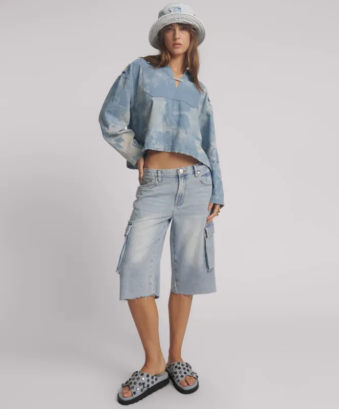 Skater Girl Low Waist Super Long Leg Denim Jorts - Soft Blue sold by One Teaspoon