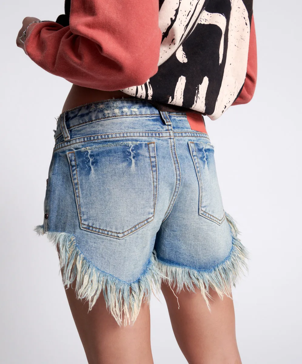 SUNBLEACH BLUE BONITA LOW WAIST DENIM SHORT sold by One Teaspoon product image thumbnail 3
