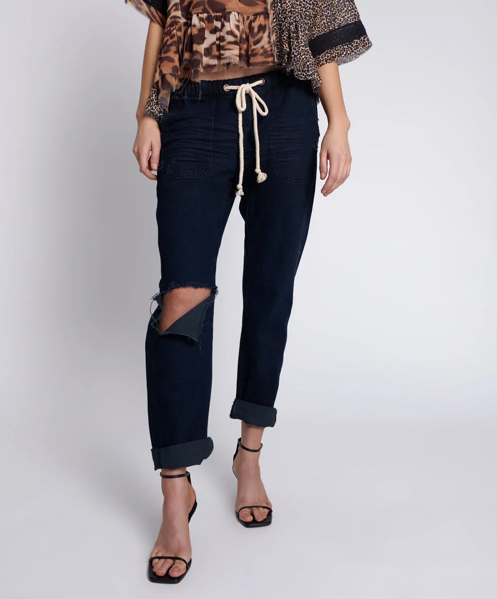FOX BLACK SHABBIES DRAWSTRING BOYFRIEND JEANS sold by One Teaspoon product image thumbnail 2
