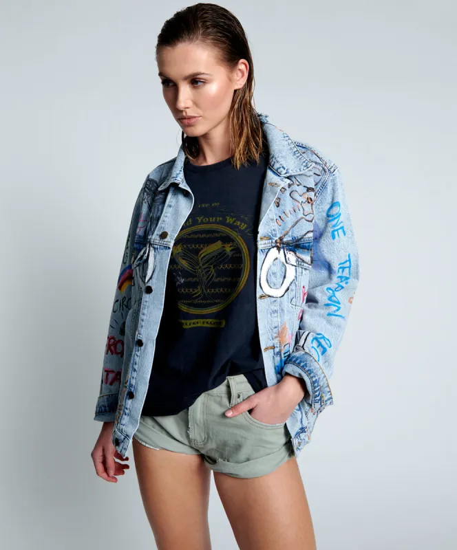 EPIC RECORDS GRAFFITI DENIM JACKET sold by One Teaspoon