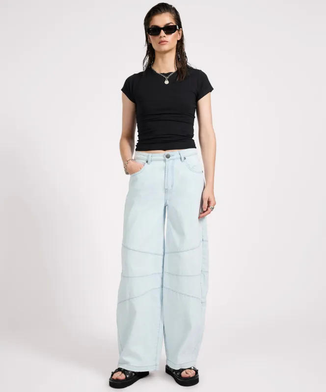 Barrel Mid Waist Wide Leg Denim Jeans - Xanthe Light Blue sold by One Teaspoon