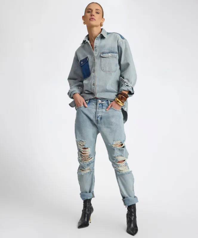 Saints Low Waist Messed Up Boyfriend Denim Jeans - Hendrixe Blue sold by One Teaspoon