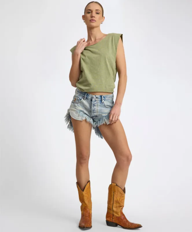 Rollers Low Waist Denim Shorts - Hendrixe Blue sold by One Teaspoon