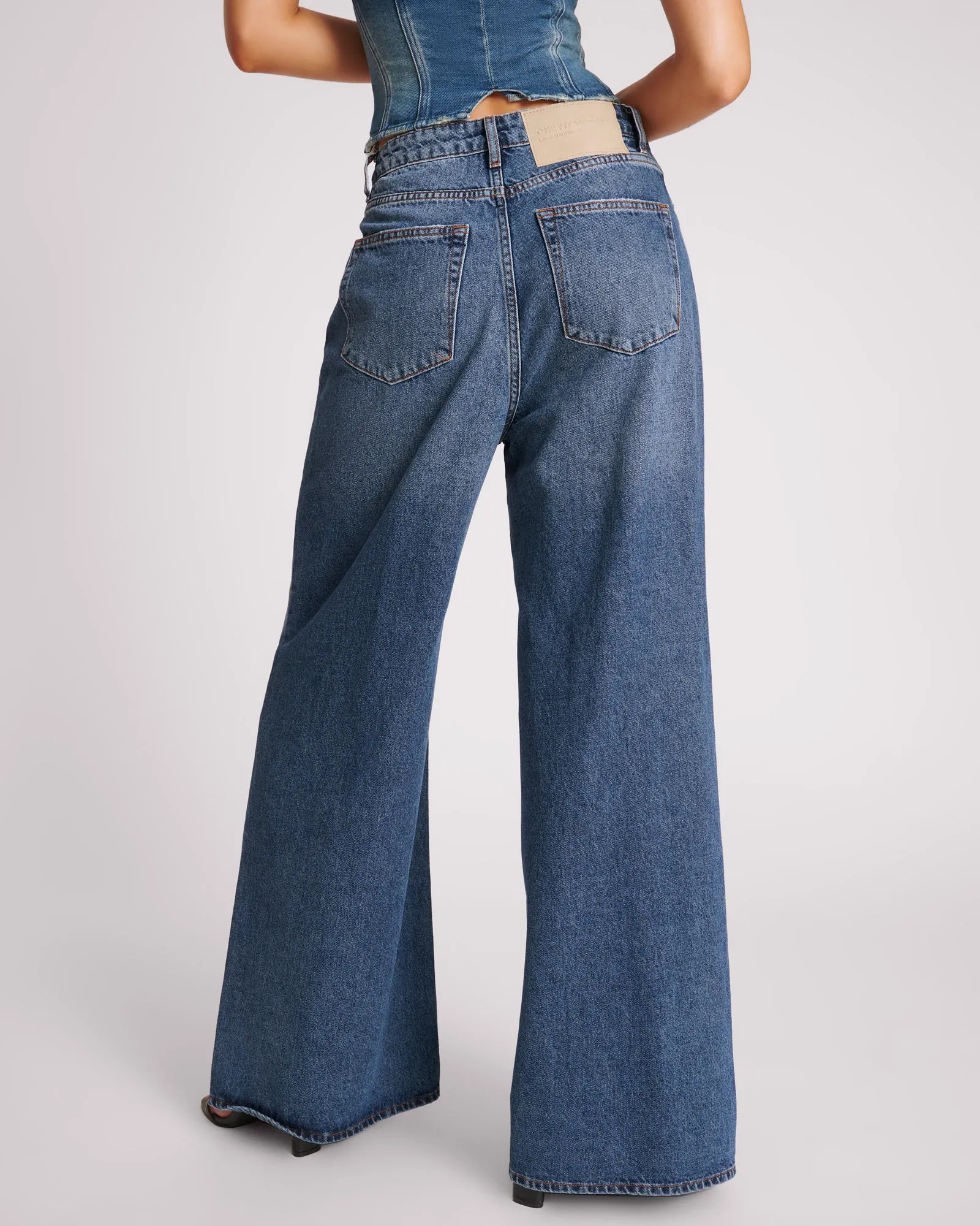 Love Machines Mid Waist Super Wide Leg Denim Jeans - Blue Thunder sold by One Teaspoon product image thumbnail 4