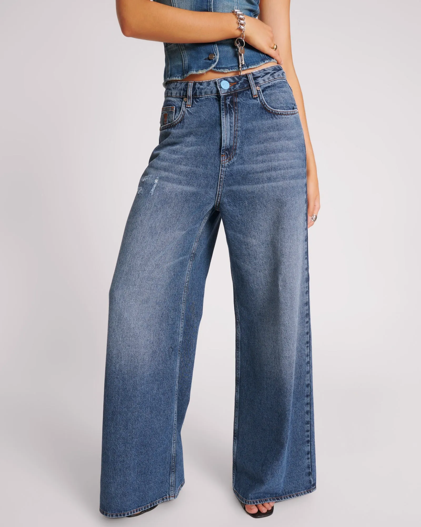 Love Machines Mid Waist Super Wide Leg Denim Jeans - Blue Thunder sold by One Teaspoon product image thumbnail 2