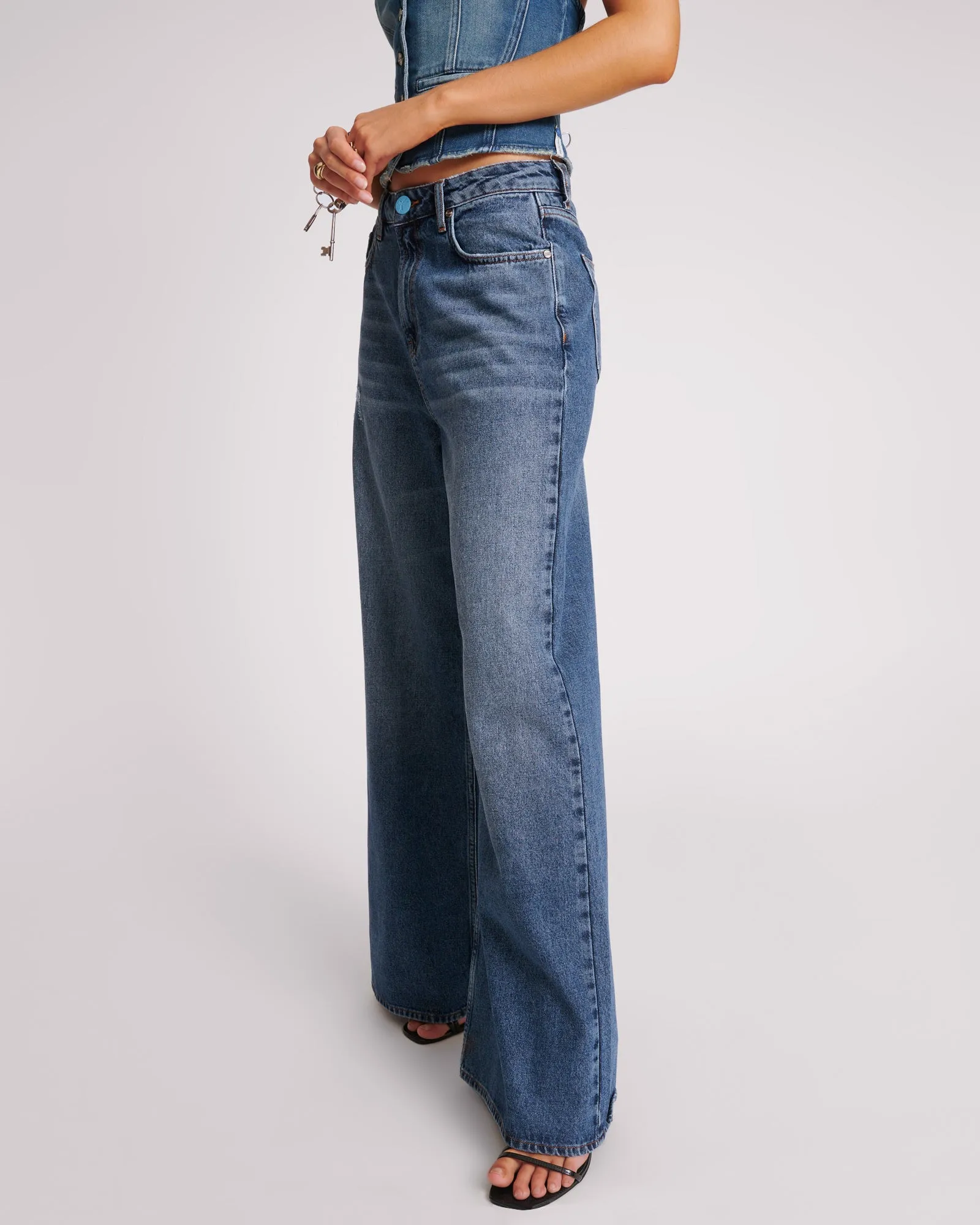 Love Machines Mid Waist Super Wide Leg Denim Jeans - Blue Thunder sold by One Teaspoon product image thumbnail 3
