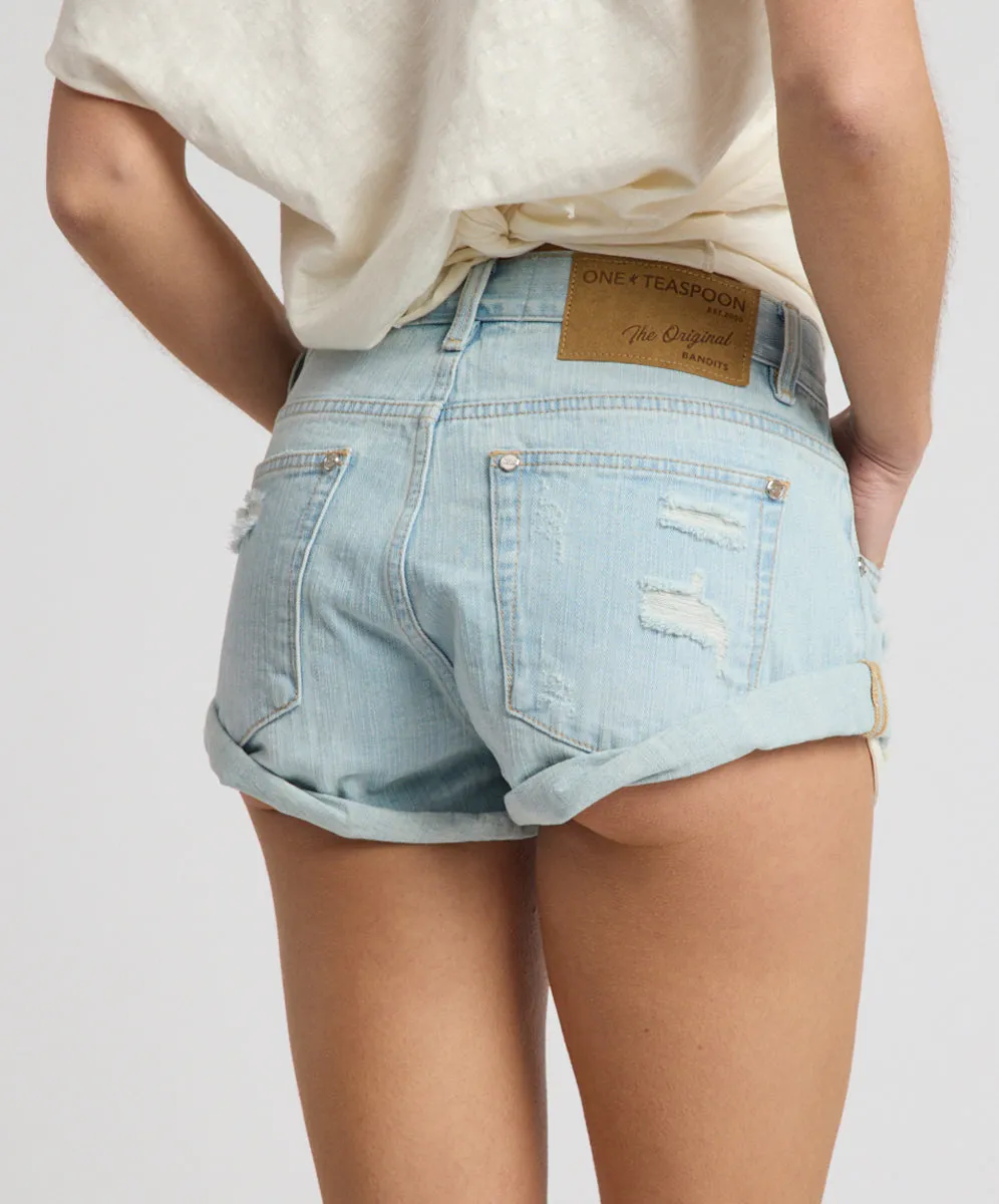 Bandits Low Waist Denim Shorts - Sea Mist Blue sold by One Teaspoon product image thumbnail 5