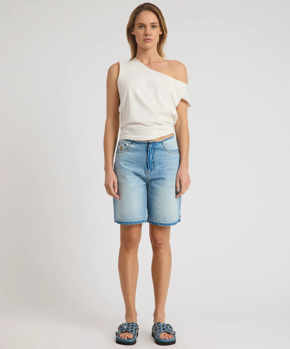 Rambler Mid Waist Wide Leg Boyfriend Denim Shorts - Endless Summer Blue sold by One Teaspoon product image thumbnail 2