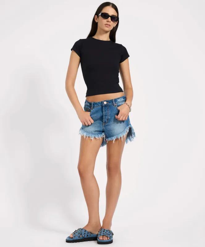 Outlaws Low Waist Mid Length Denim Shorts sold by One Teaspoon