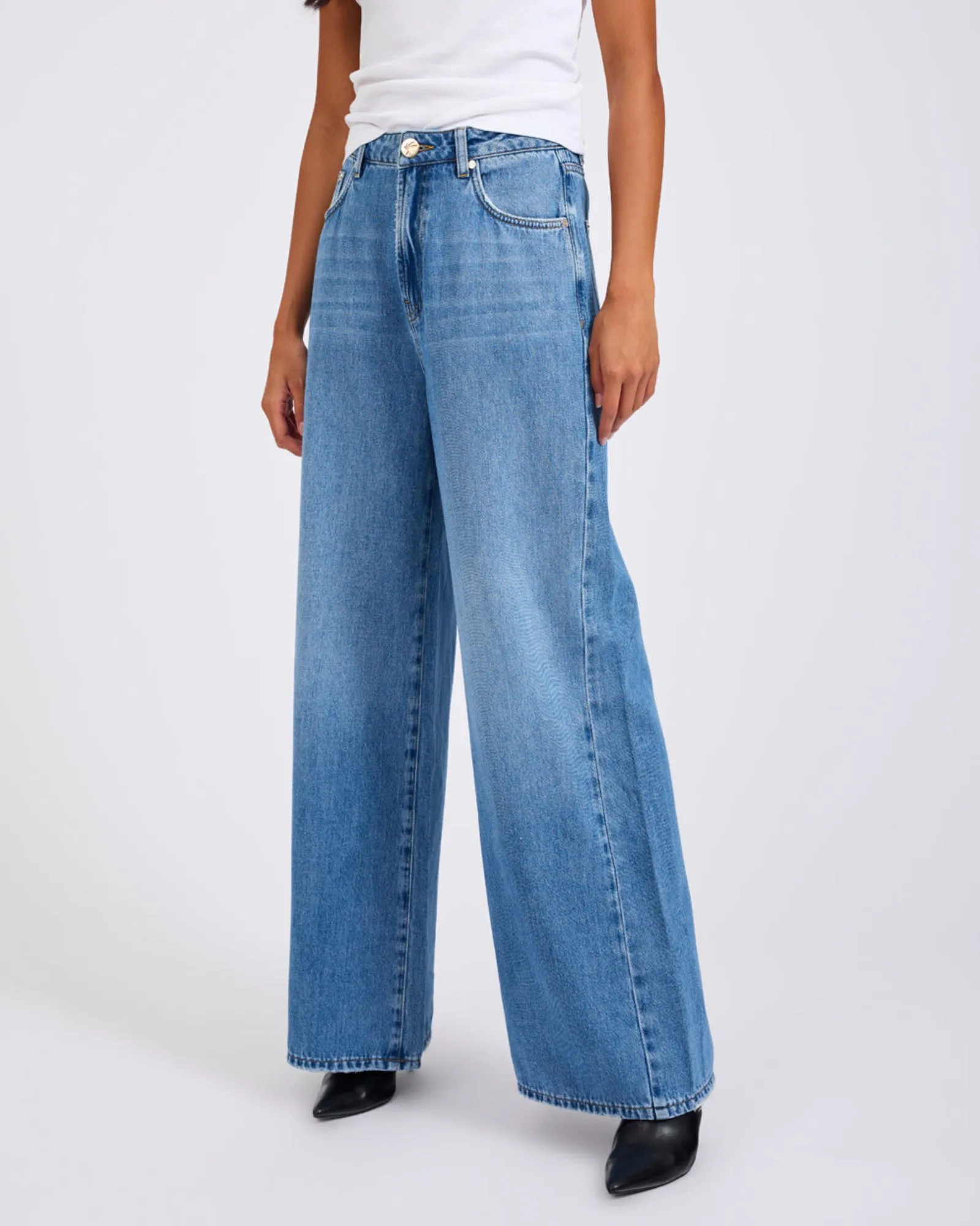 Love Machines Mid Waist Super Wide Leg Denim Jeans sold by One Teaspoon product image thumbnail 4