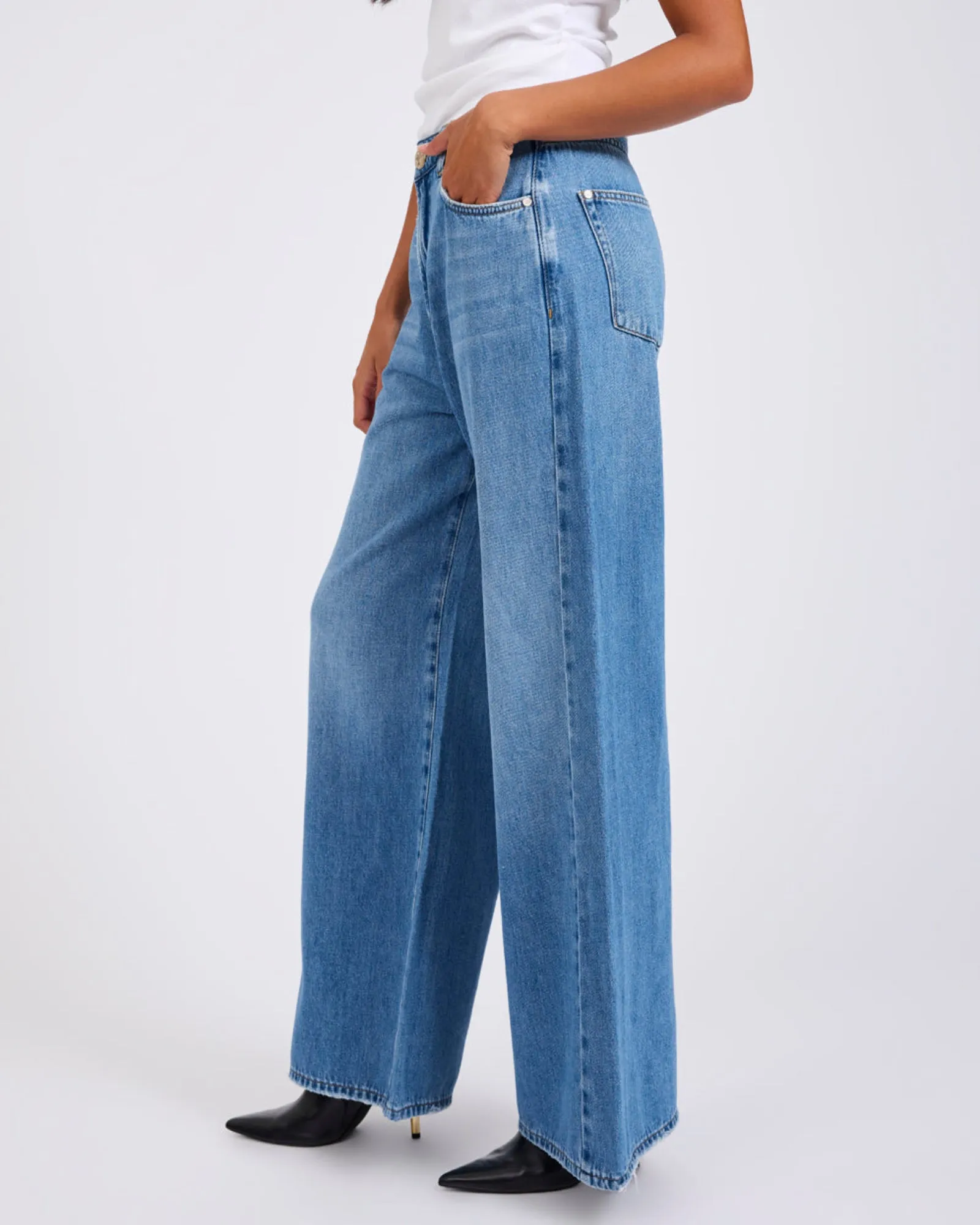 Love Machines Mid Waist Super Wide Leg Denim Jeans sold by One Teaspoon product image thumbnail 5