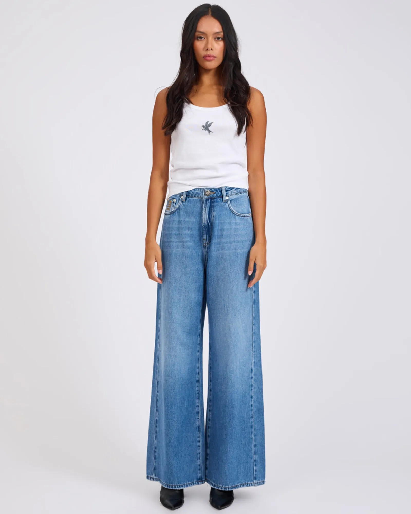 Love Machines Mid Waist Super Wide Leg Denim Jeans sold by One Teaspoon product image thumbnail 2