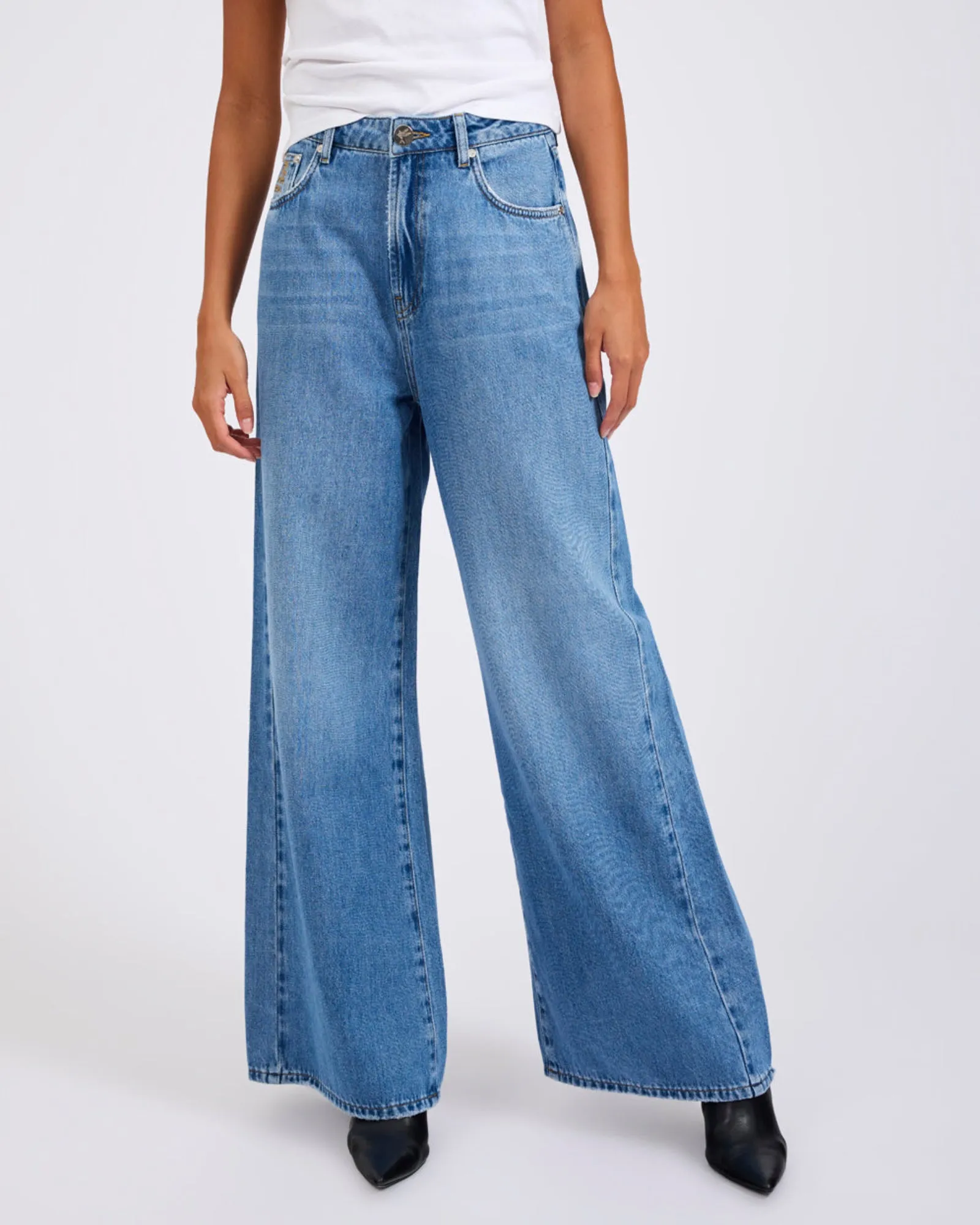 Love Machines Mid Waist Super Wide Leg Denim Jeans sold by One Teaspoon product image thumbnail 3