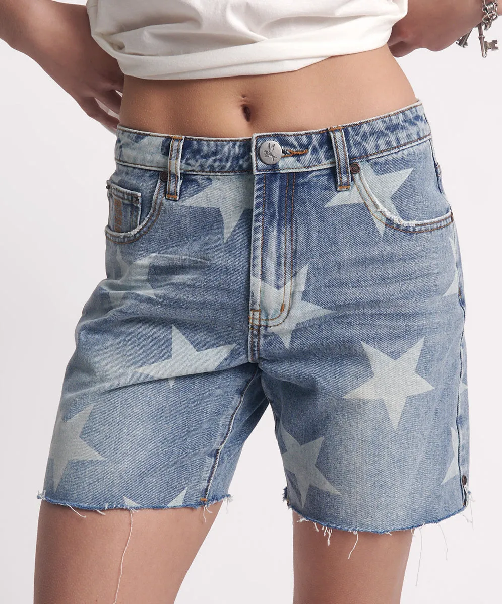 Jackson Mid Waist Wide Leg Denim Shorts - Starwash Blue sold by One Teaspoon product image thumbnail 3