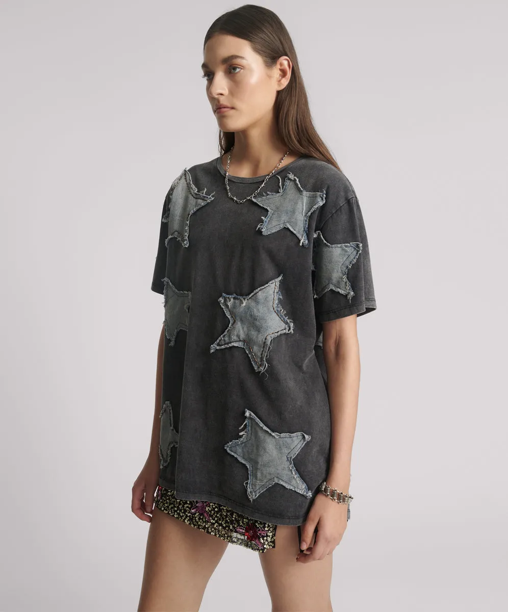 Denim Star Hand Embellished Boyfriend Tee - Charcoal sold by One Teaspoon product image thumbnail 2