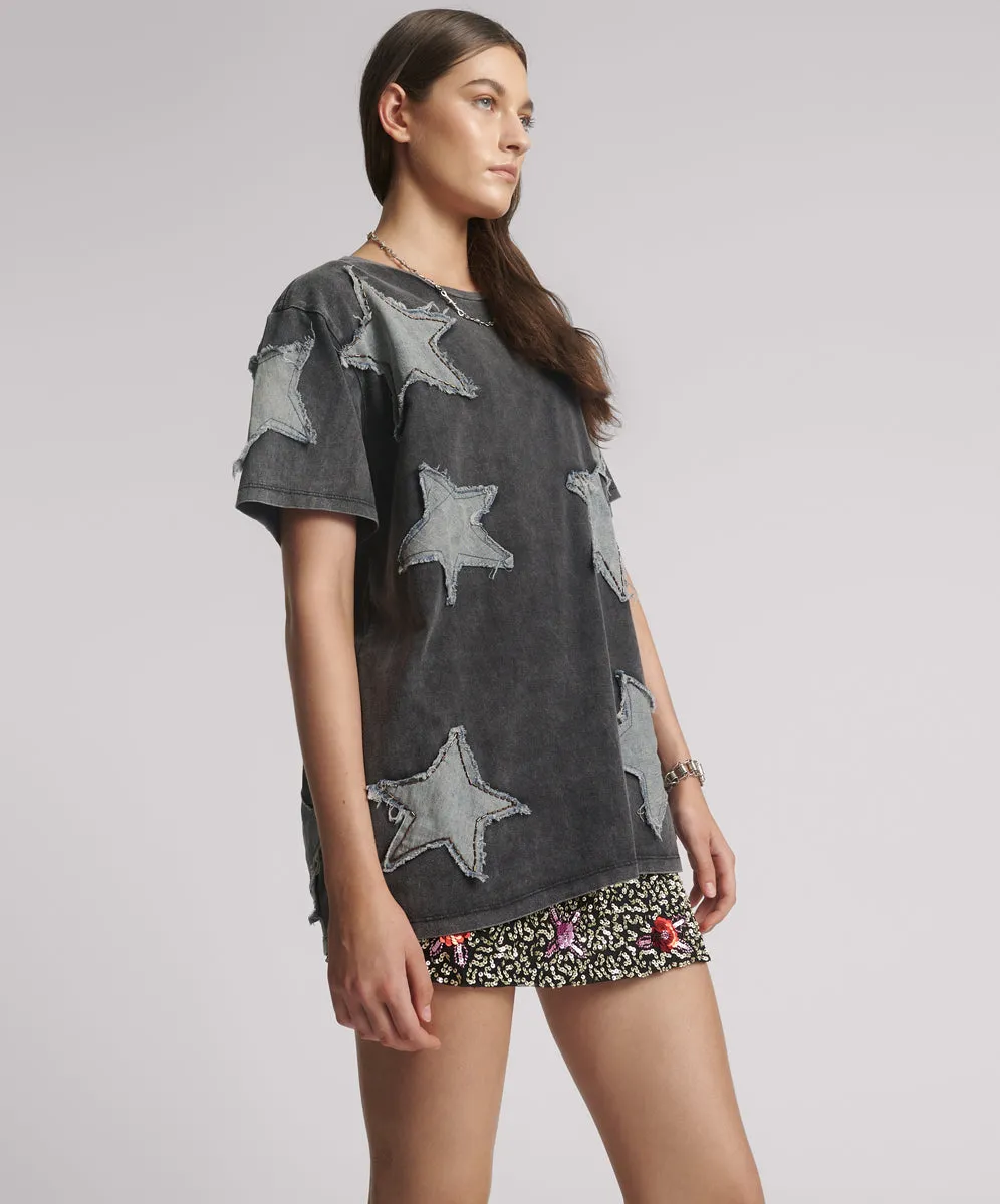 Denim Star Hand Embellished Boyfriend Tee - Charcoal sold by One Teaspoon product image thumbnail 4